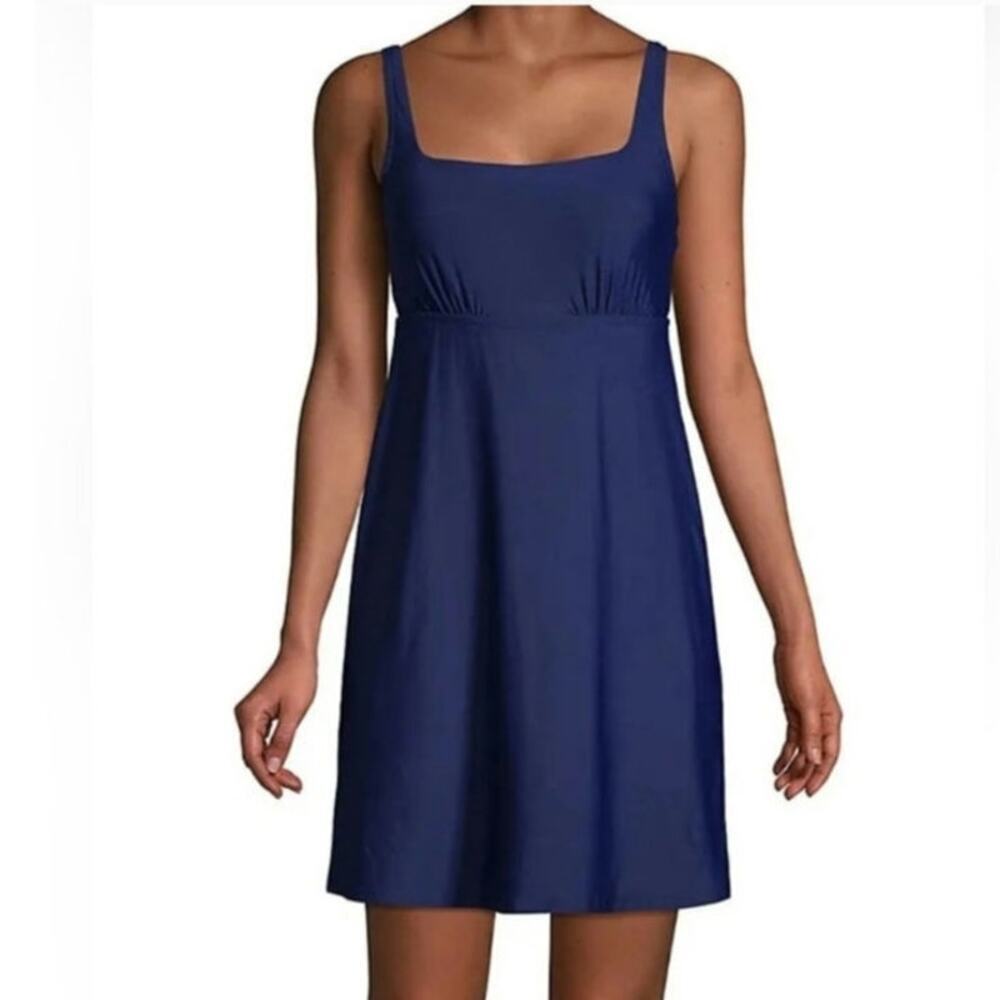 Lands' End Tummy Control UPF 50 Squareneck‎ One-Piece Swim Dress Size: 8